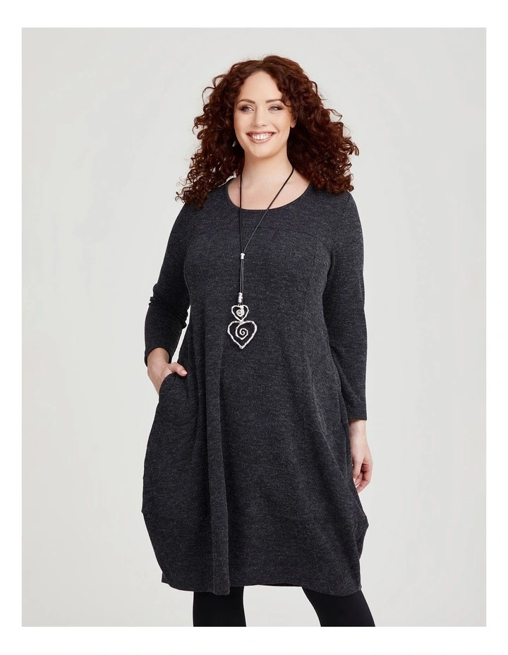 Long Sleeve Snug Dress in Charcoal Marle image 3