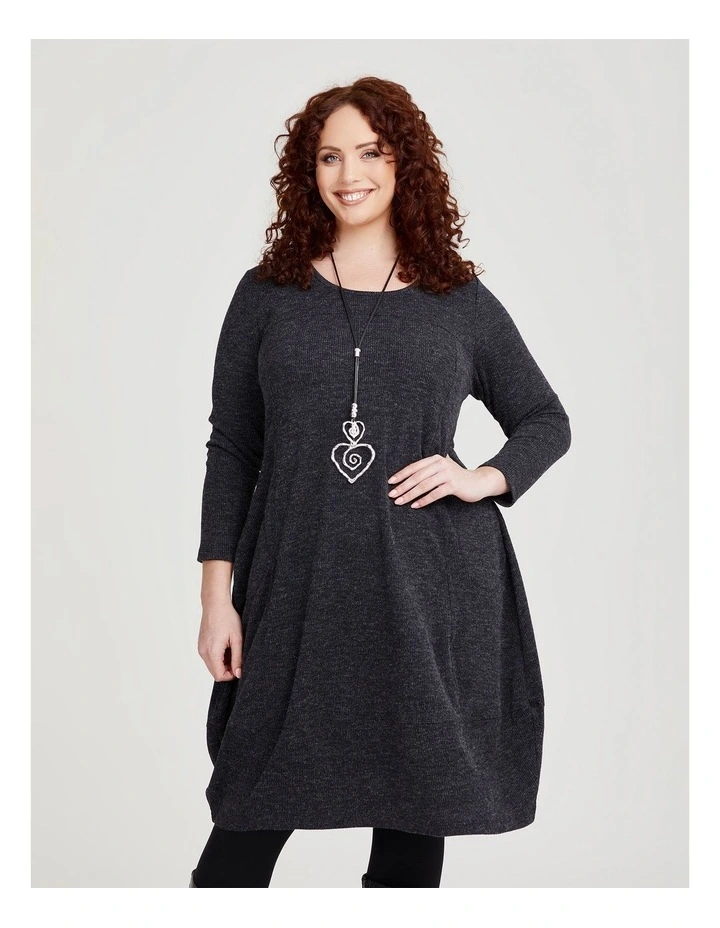 Long Sleeve Snug Dress in Charcoal Marle image 4