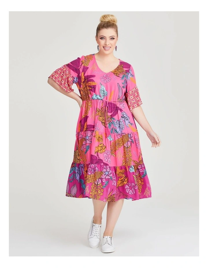 Natural Floral Geo Mix Dress in Print image 1