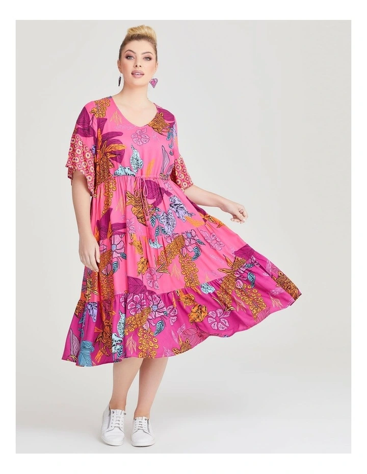 Natural Floral Geo Mix Dress in Print image 4