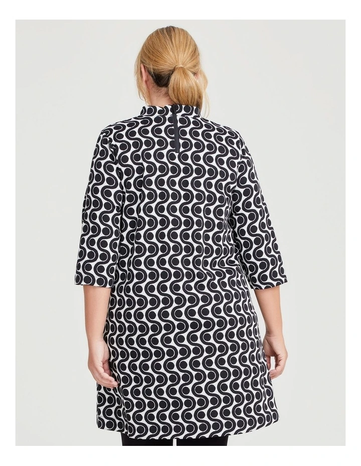 Stretch Geo Pull On Dress in Black/Vanilla image 2