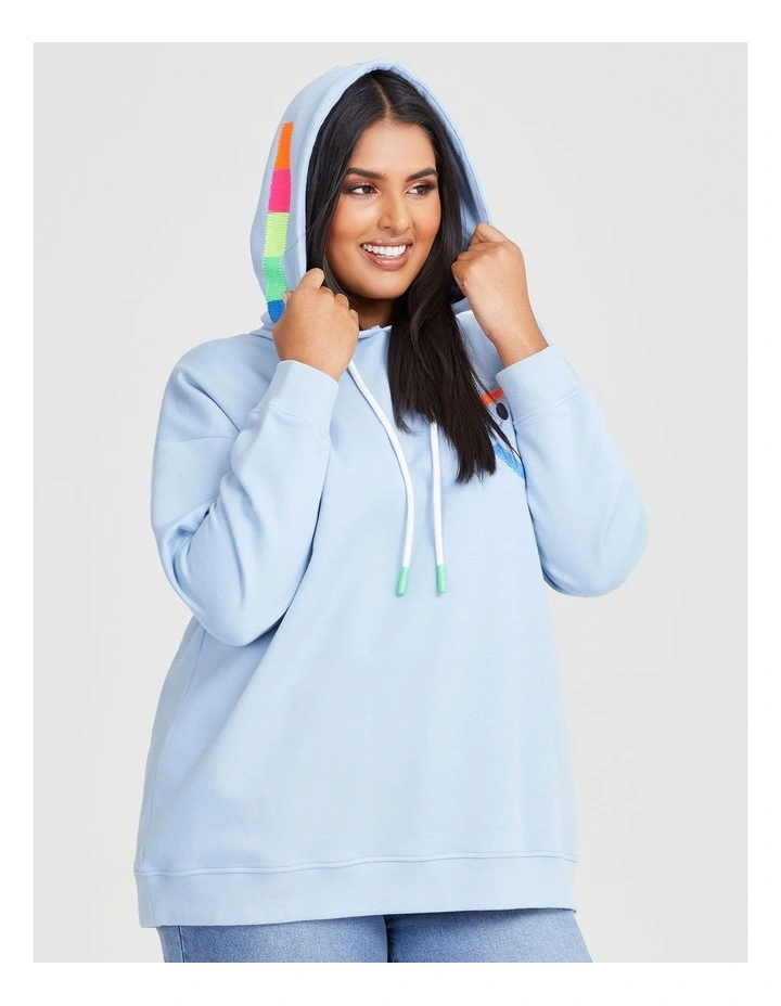 Cotton Happy Hooded Sweatshirt in Powder Blue image 3
