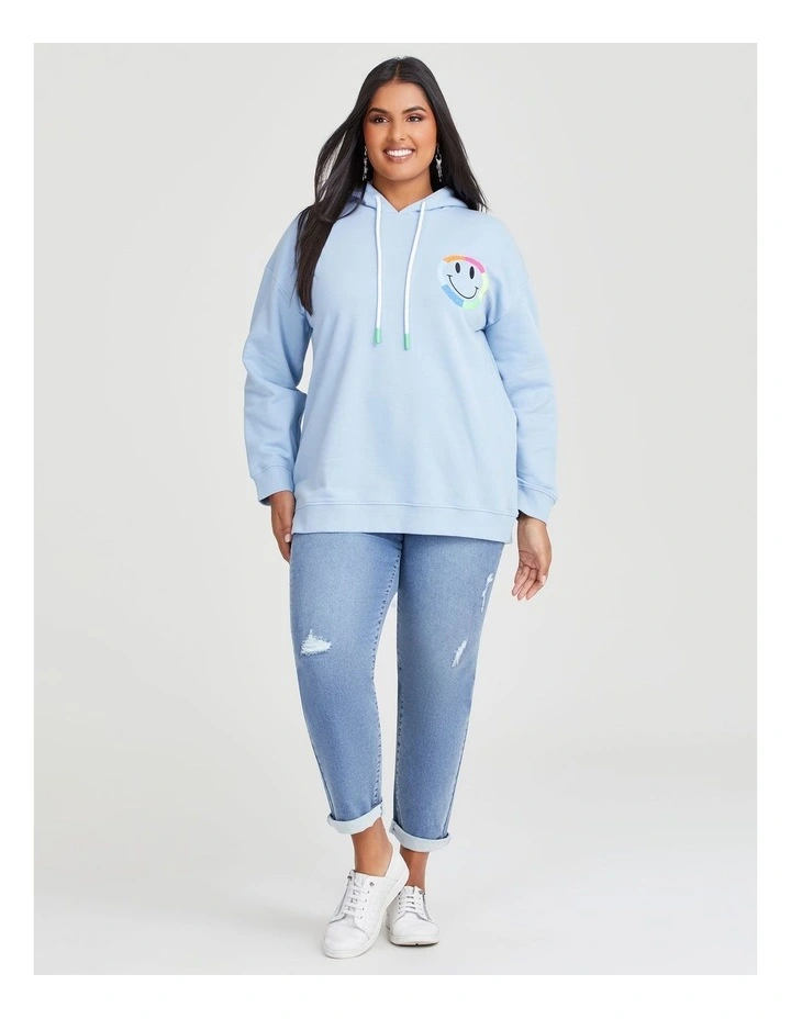 Cotton Happy Hooded Sweatshirt in Powder Blue image 4
