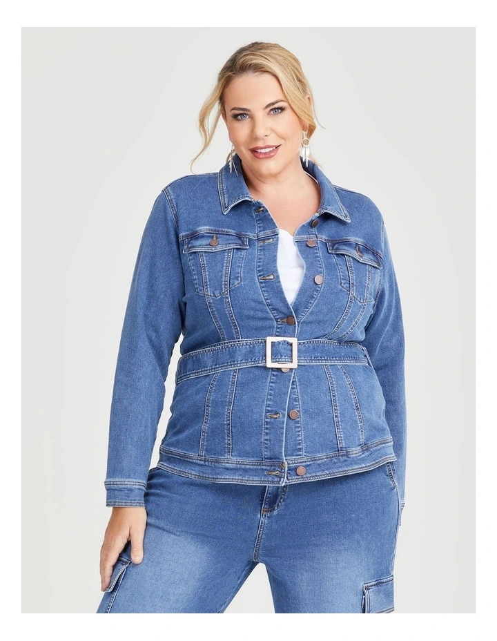 Cotton Denim Belted Jacket in Classic Blue image 1