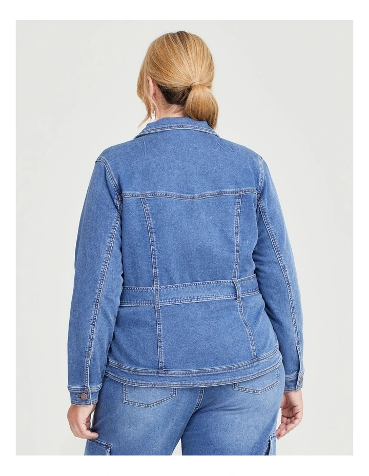 Cotton Denim Belted Jacket in Classic Blue image 2