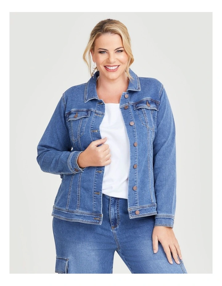 Cotton Denim Belted Jacket in Classic Blue image 3