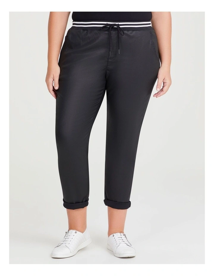 Coated Denim Pull On Jogger in Black image 1
