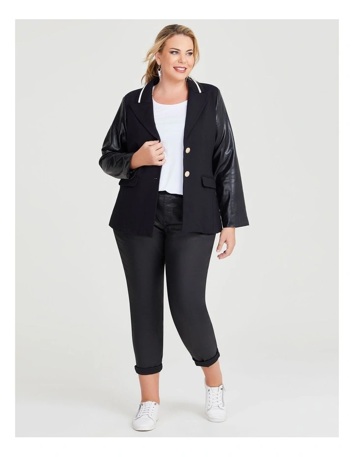 Coated Denim Pull On Jogger in Black image 4