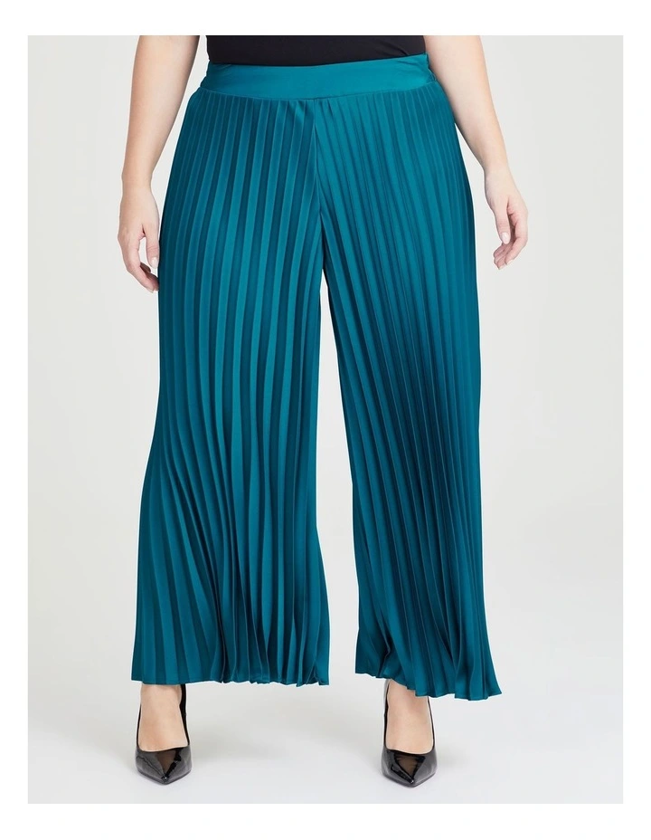 Satin Pleated Wide Leg Pant in Deep Teal image 1