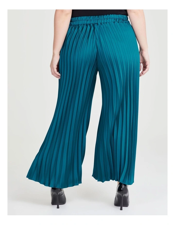 Satin Pleated Wide Leg Pant in Deep Teal image 2