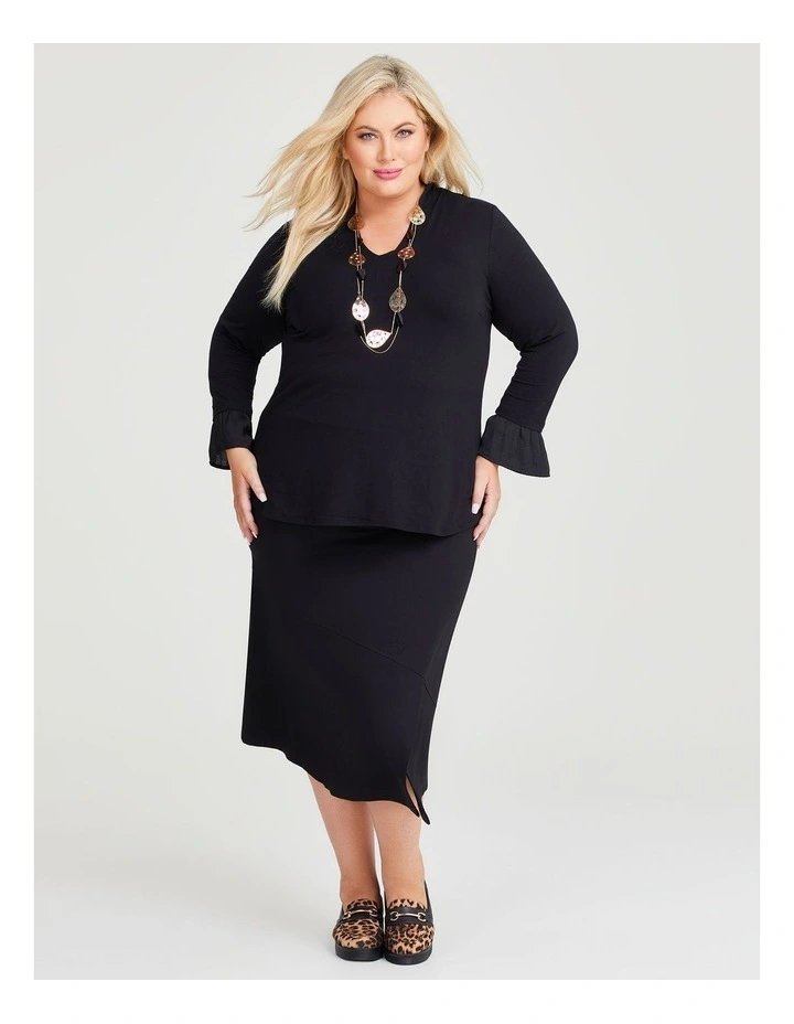 Ponte Fundamental Aline Long Skirt in Black image 3