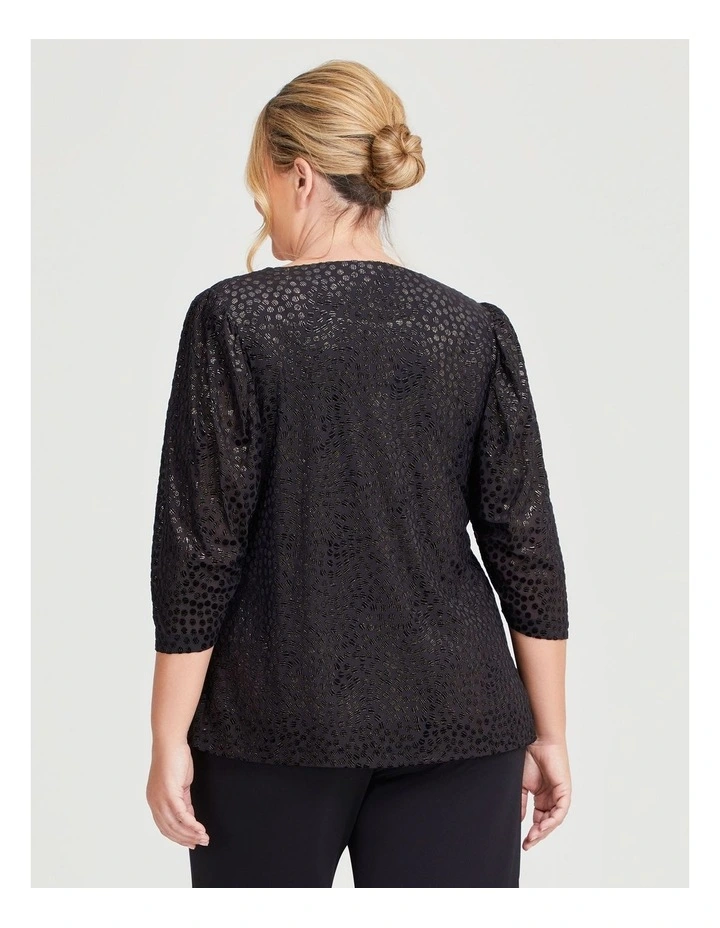 Velvet Spot Puff Sleeve Top in Black/Gold image 2
