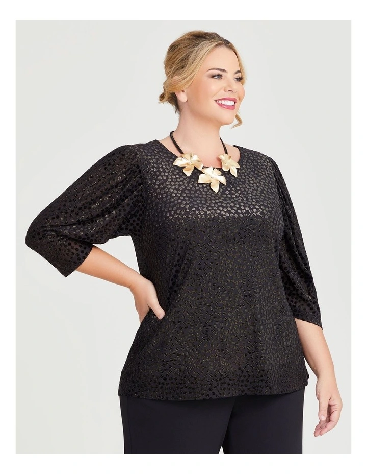 Velvet Spot Puff Sleeve Top in Black/Gold image 3