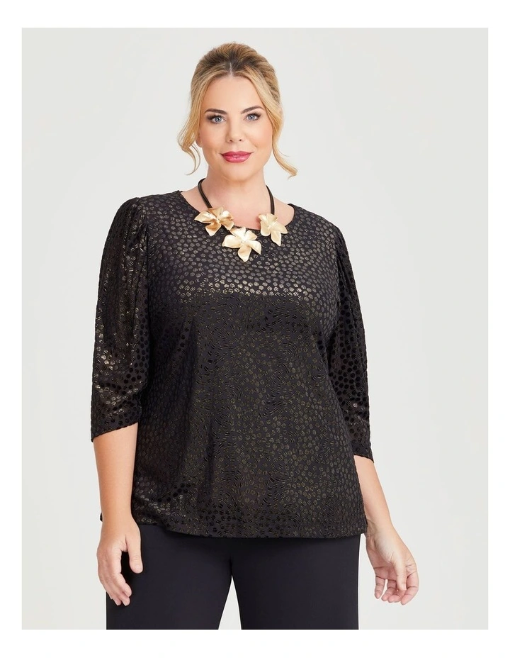 Velvet Spot Puff Sleeve Top in Black/Gold image 4