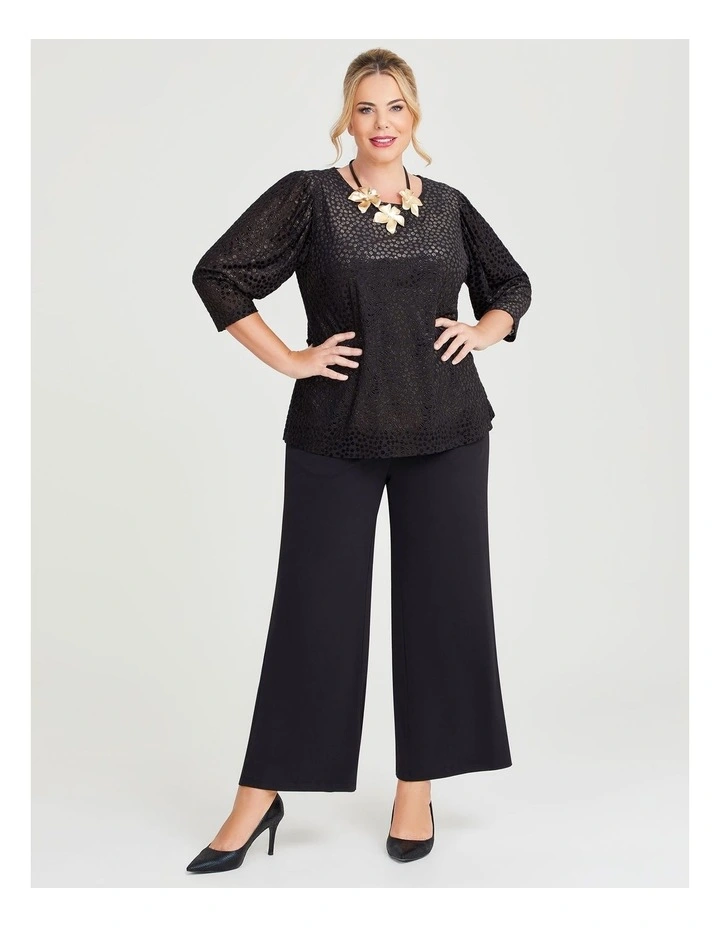 Velvet Spot Puff Sleeve Top in Black/Gold image 5