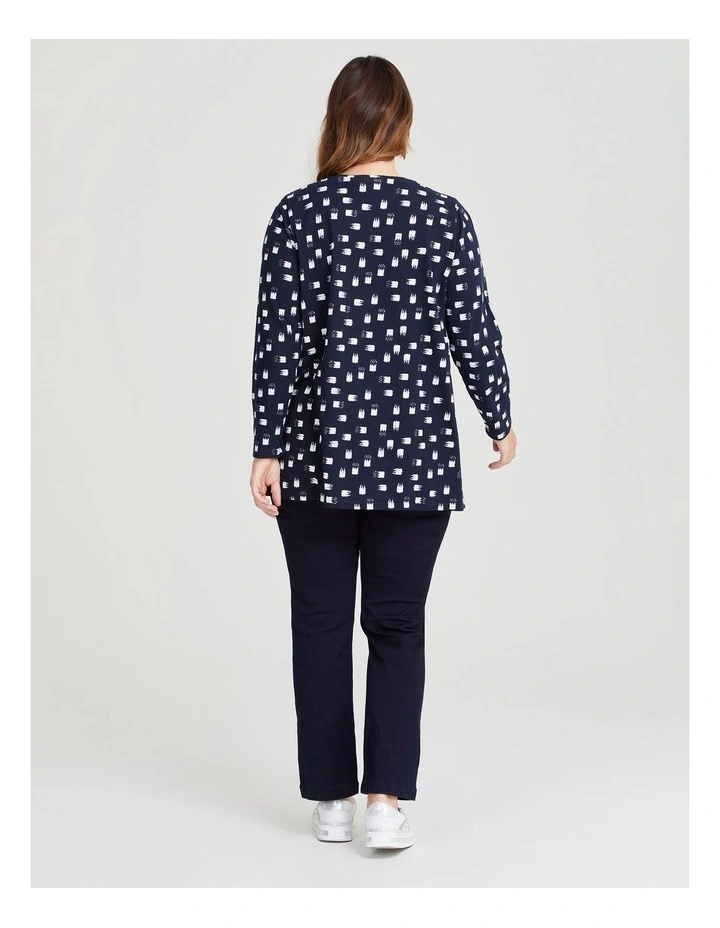 Cotton Brushstroke Print Top in Navy/off White image 2