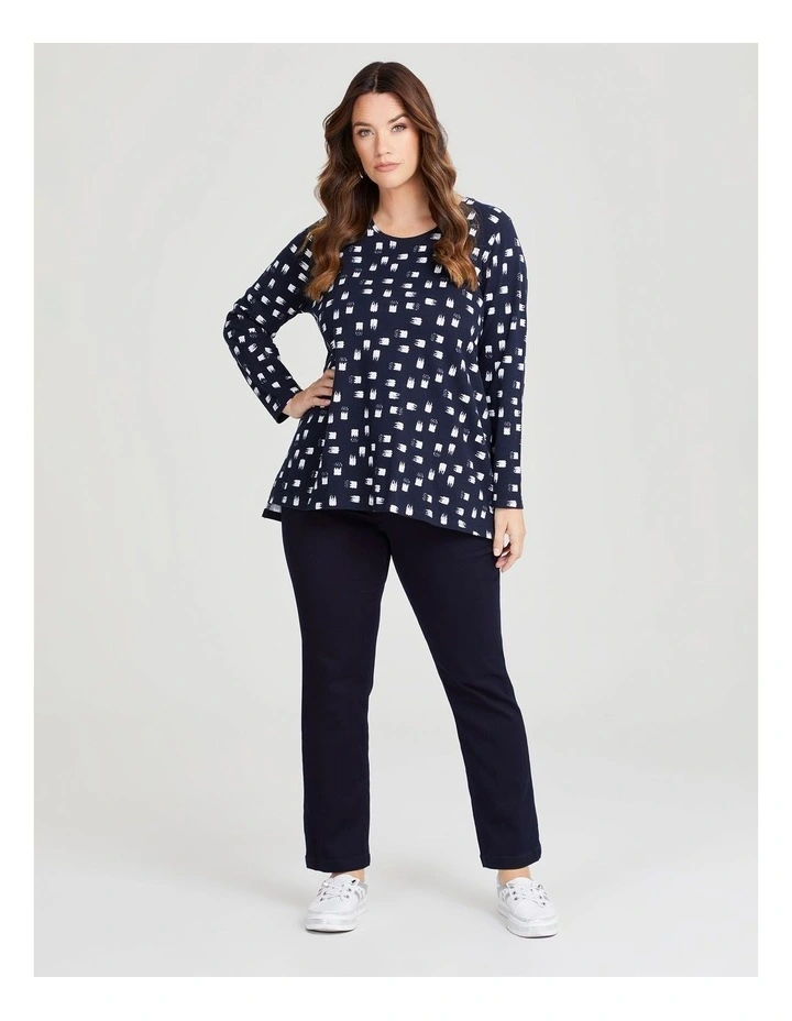 Cotton Brushstroke Print Top in Navy/off White image 4