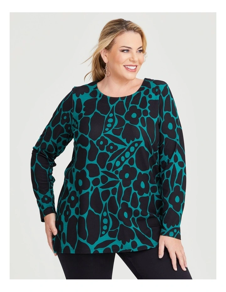 Bamboo Ponte Botanical Top in Eden Green/Black image 1