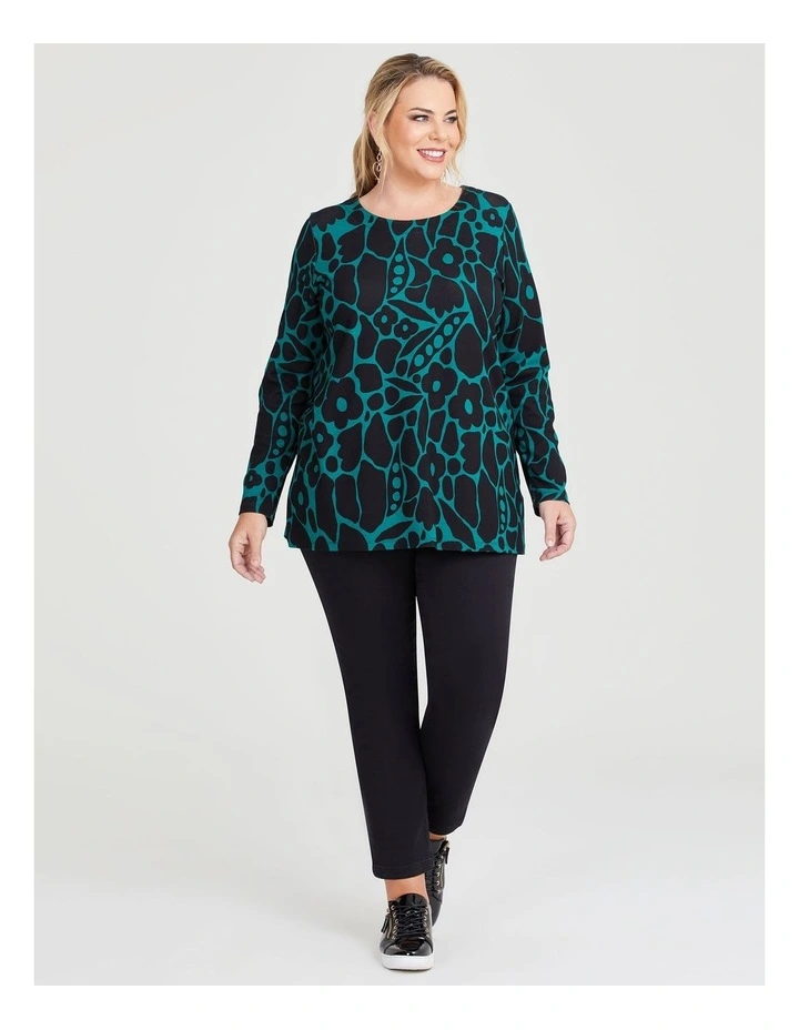 Bamboo Ponte Botanical Top in Eden Green/Black image 4