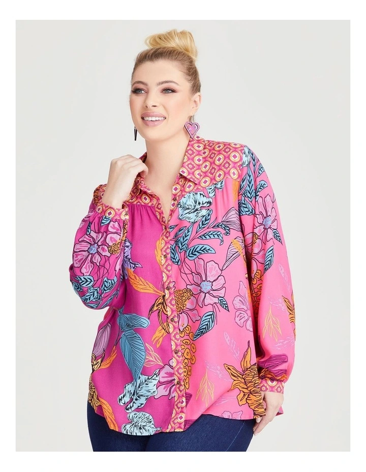 Natural Flower Mix Geo Shirt in Print image 3