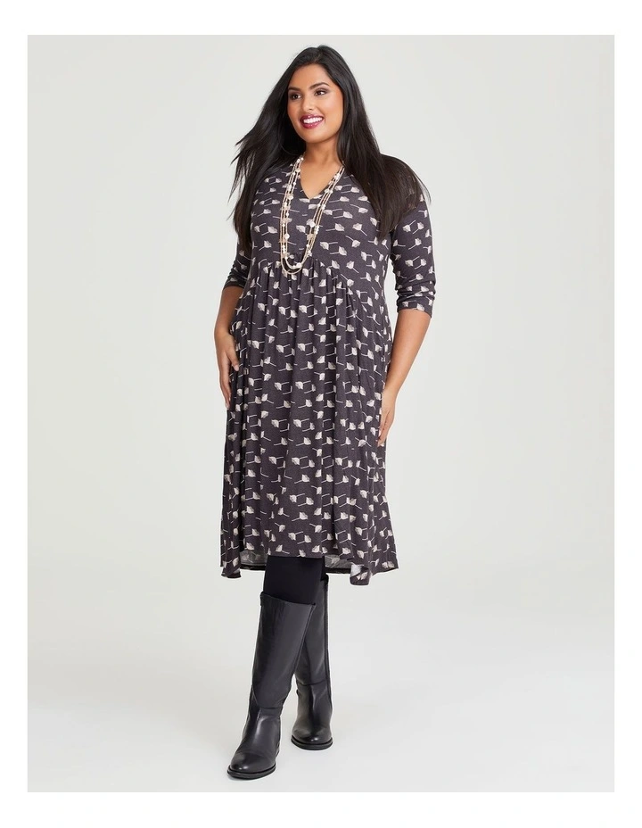Ditsy Natural V-neck Dress in Print image 1
