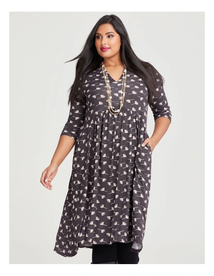 Ditsy Natural V-neck Dress in Print image 2