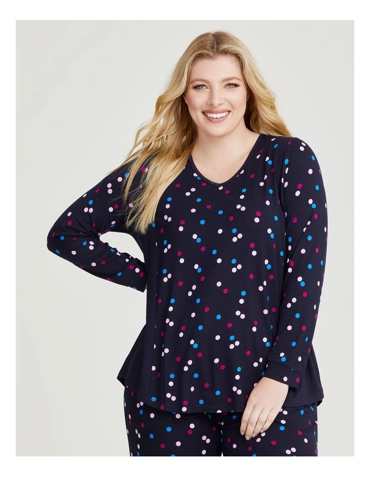 Bamboo Confetti Pyjama Top in Print/navy image 1