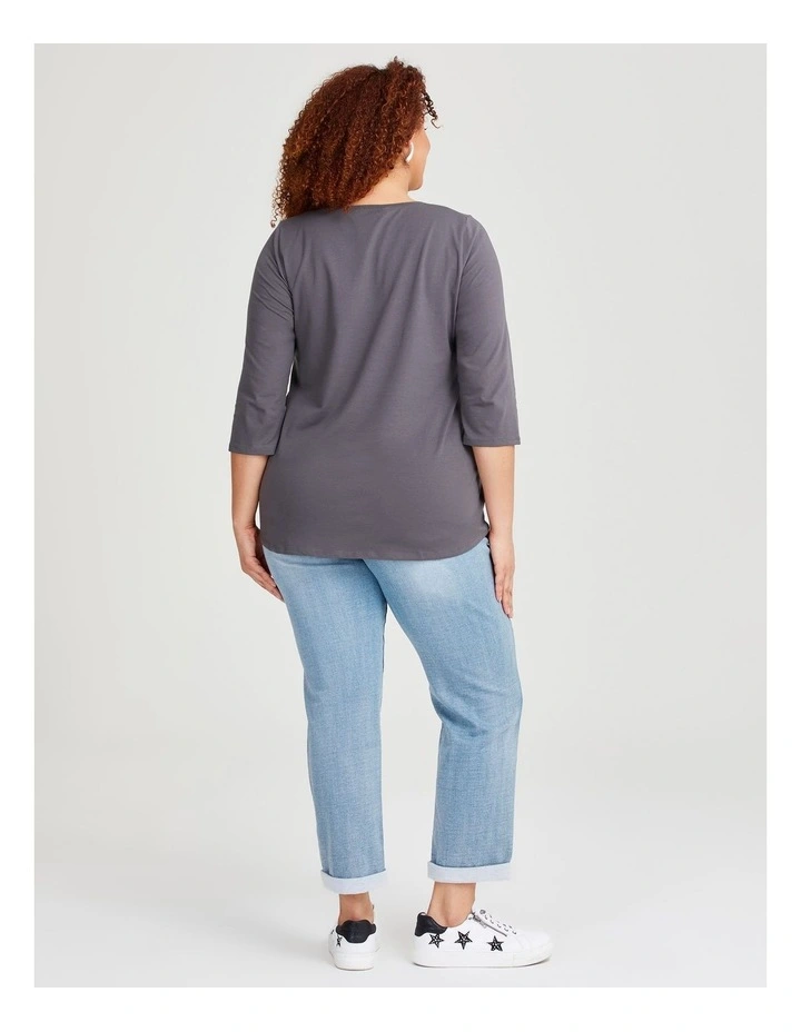 Australian Cotton 3/4 Sleeve T-shirt in Frost Grey image 2