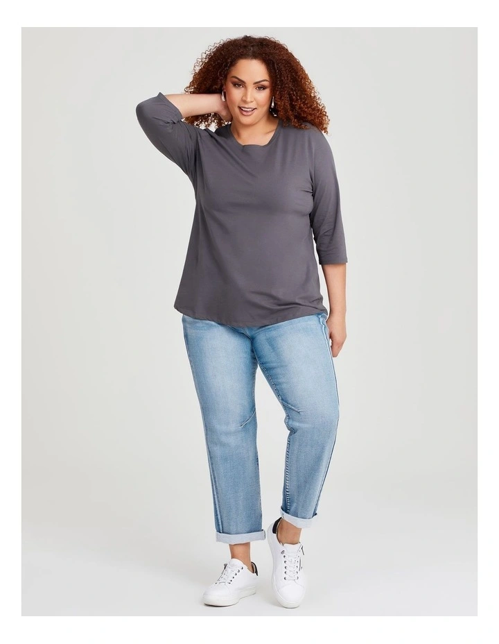 Australian Cotton 3/4 Sleeve T-shirt in Frost Grey image 3