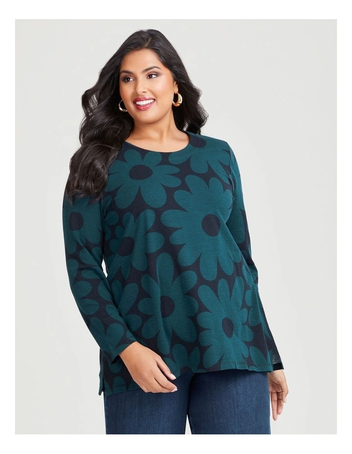 Cotton Abstract Floral Top in Navy/Deep Teal image 1