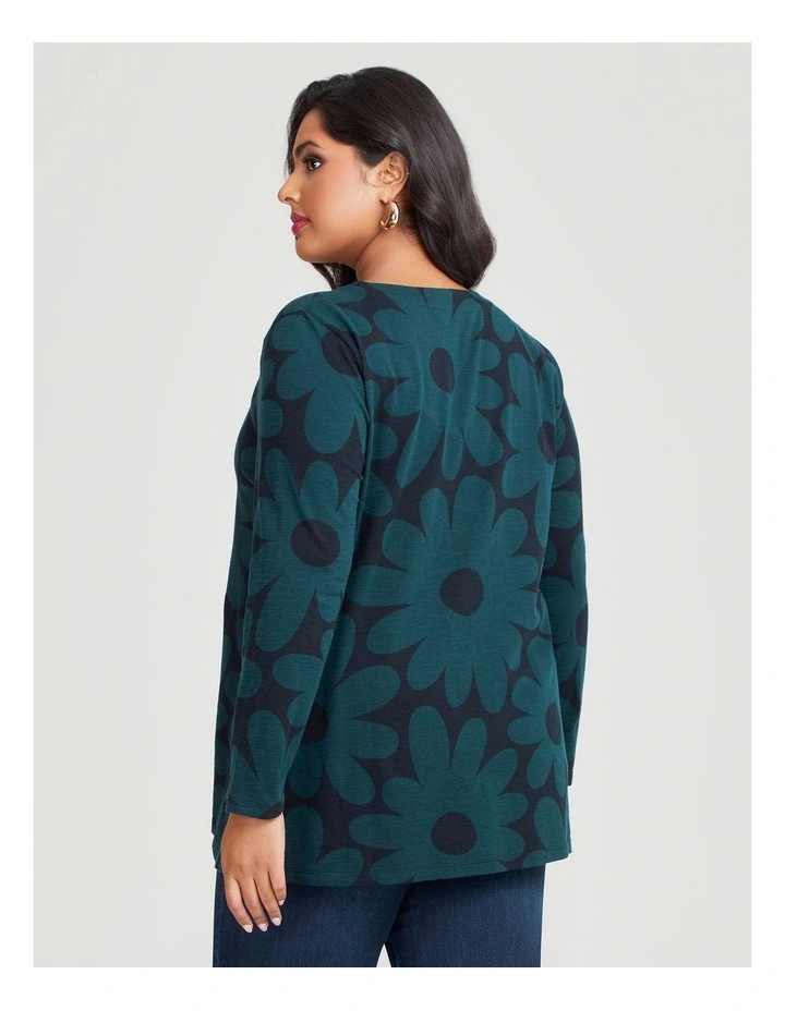 Cotton Abstract Floral Top in Navy/Deep Teal image 2
