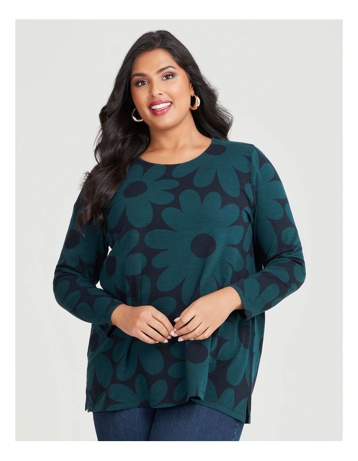 Cotton Abstract Floral Top in Navy/Deep Teal image 3