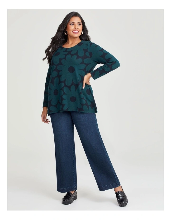 Cotton Abstract Floral Top in Navy/Deep Teal image 4