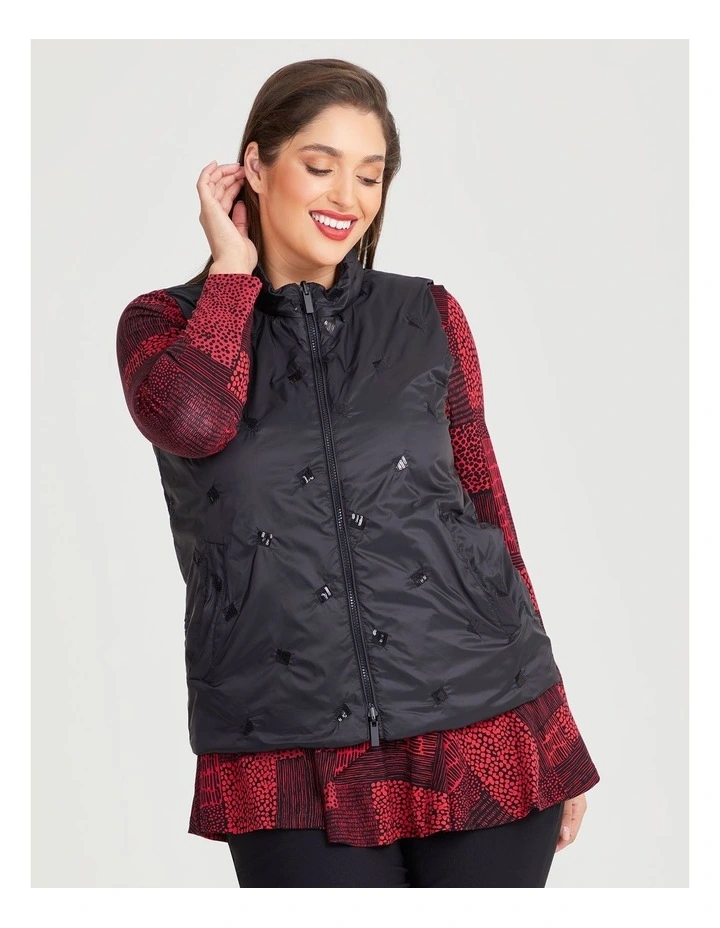 Sequin Puffer Vest in Black image 3