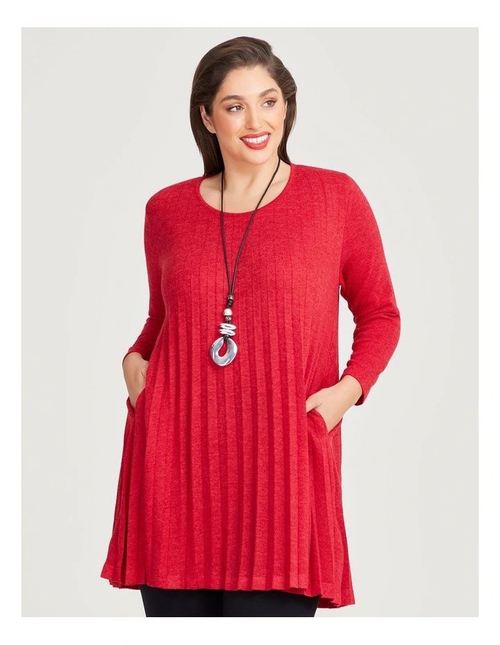 Sunray Pleated Tunic in Ribbon Red image 3