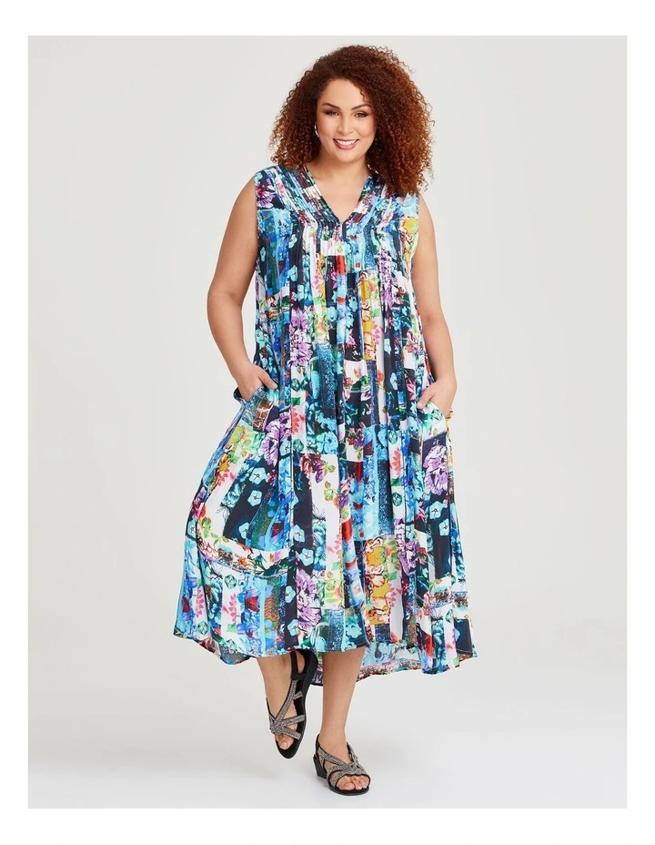 Fiesta Sleeveless Maxi Dress in Blue Print image 1