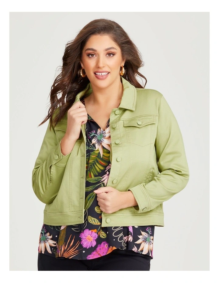Coloured Classic Denim Jacket in Light Sage image 1