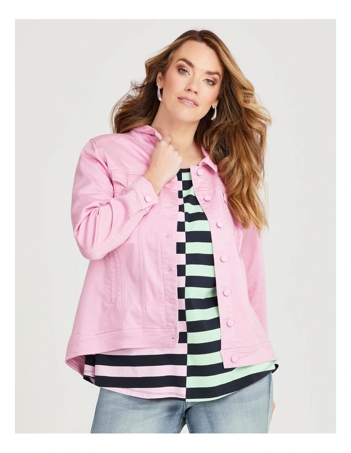 Coloured Best Fit Denim Jacket in Fondant Pink image 1