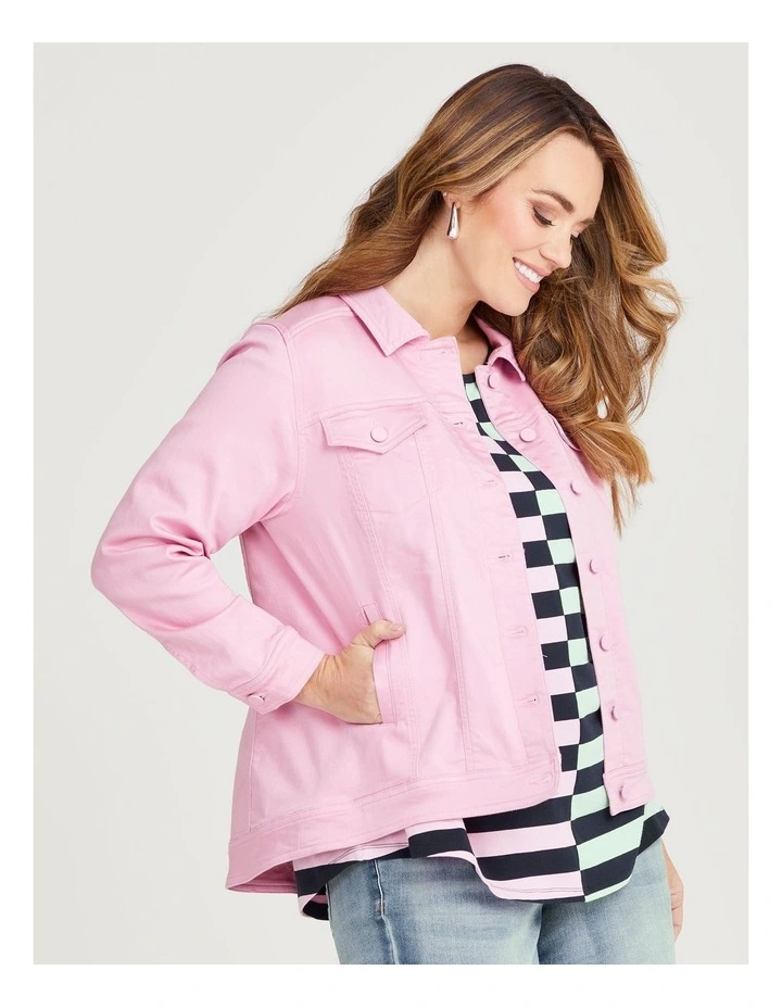 Coloured Best Fit Denim Jacket in Fondant Pink image 3