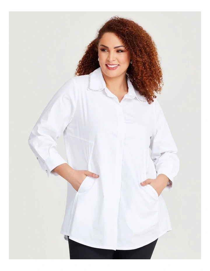 Cotton Bejewelled Shirt in White image 1