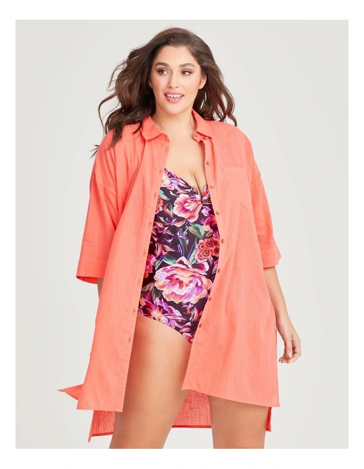 Cotton Shirt Keyhole Cover-up in Fiesta Orange image 1