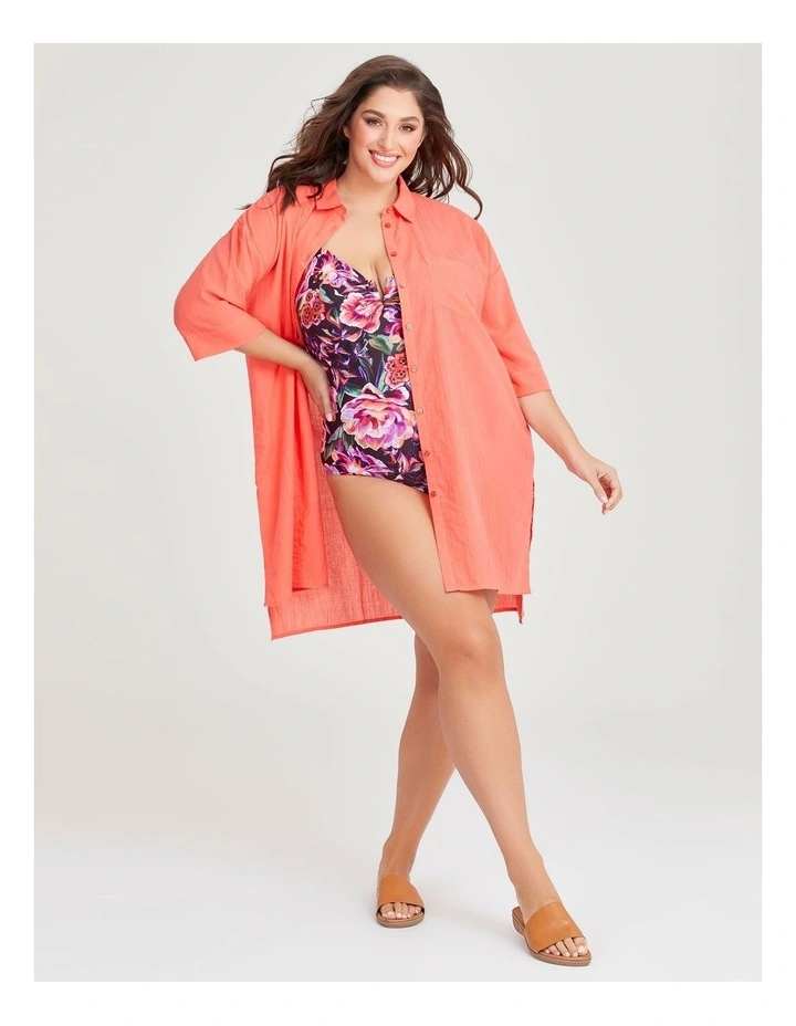 Cotton Shirt Keyhole Cover-up in Fiesta Orange image 3