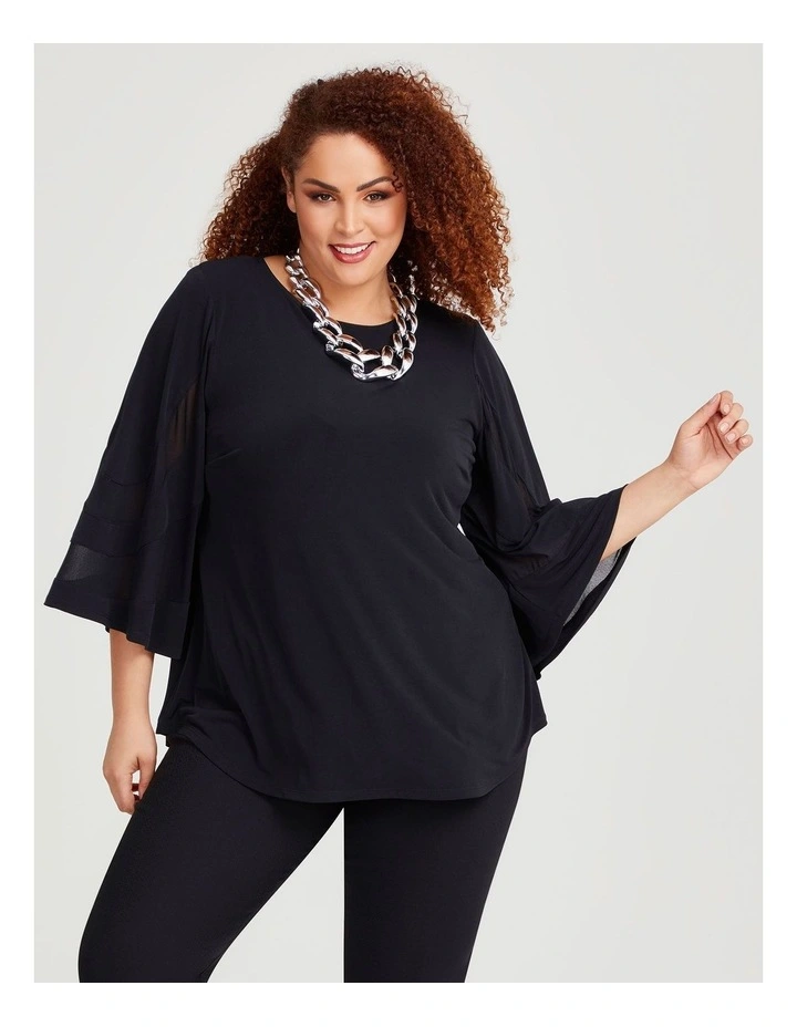 Luna Mixed Mesh Top in Black image 1