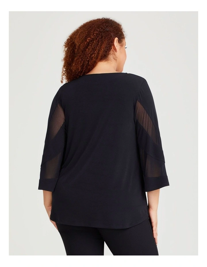Luna Mixed Mesh Top in Black image 2
