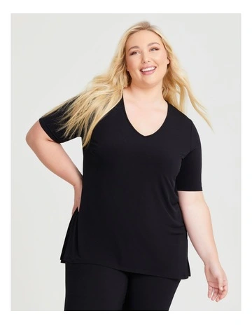 Strive V Neck Short Sleeve Top in Black