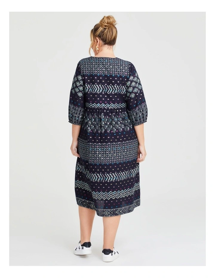 Cotton Printed Lurex Spot Dress in Navy image 2
