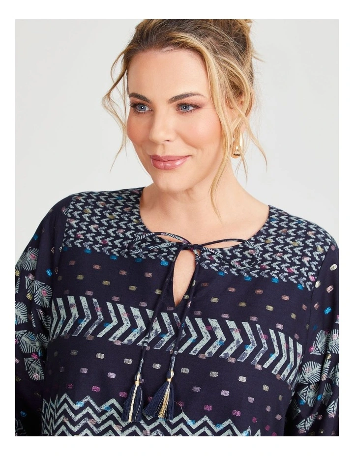 Cotton Printed Lurex Spot Dress in Navy image 3