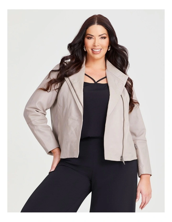 Leather Liza Jacket in Taupe image 1
