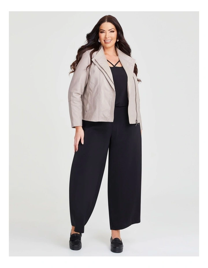 Leather Liza Jacket in Taupe image 3