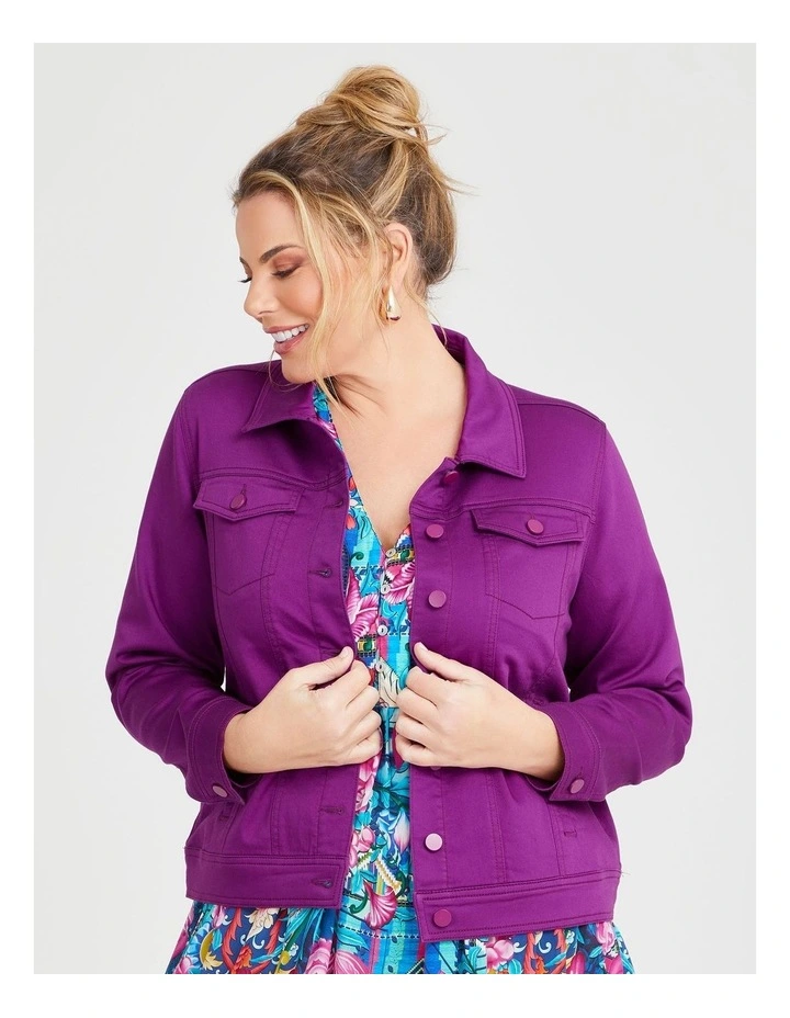 Coloured Classic Denim Jacket in Deep Orchid image 1